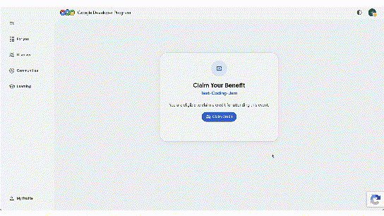Claiming the credits, including the Join the Google Developer Program prompt