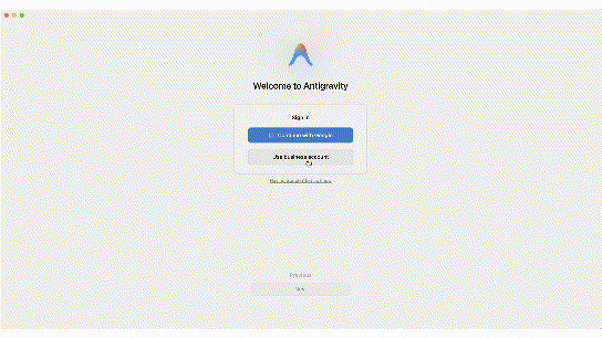 Choosing Google Cloud project on the Antigravity welcome screen